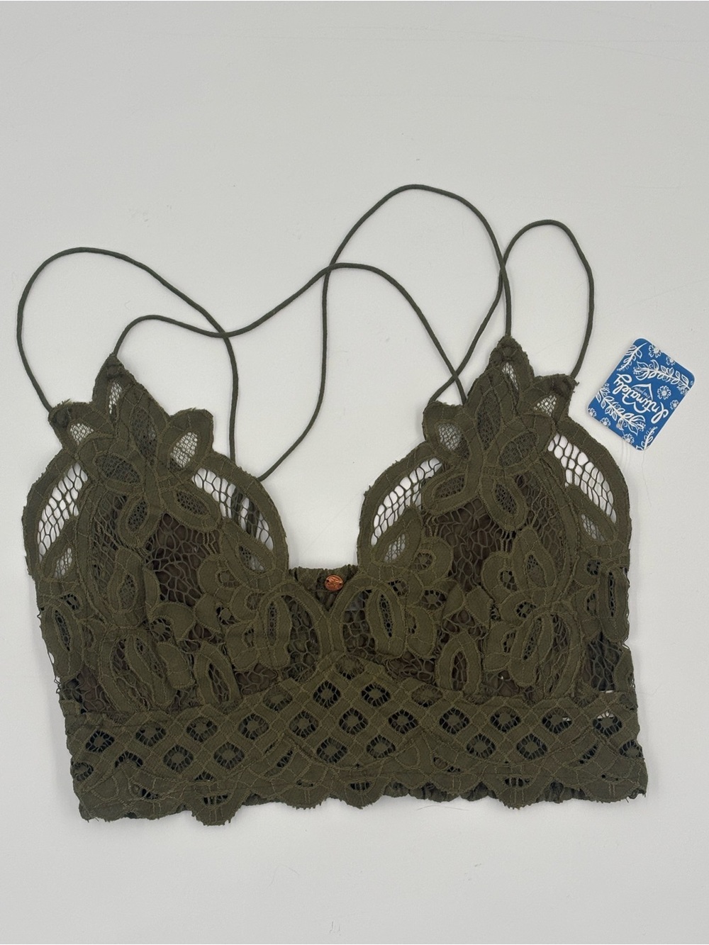 Free People Lace Bralette L Olive Green Crochet Strappy NWT - Picture 5 of 12